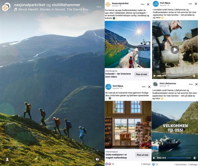 Bildet viser ulike sponsede og organiske innlegg i Rada sin sommerkampanje 2025